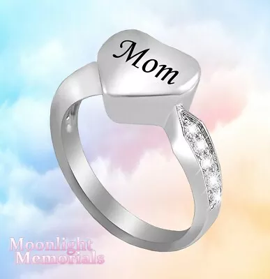 New Mom Heart Crystal Cremation Ash Urn Memorial Keepsake Ring • $17.95