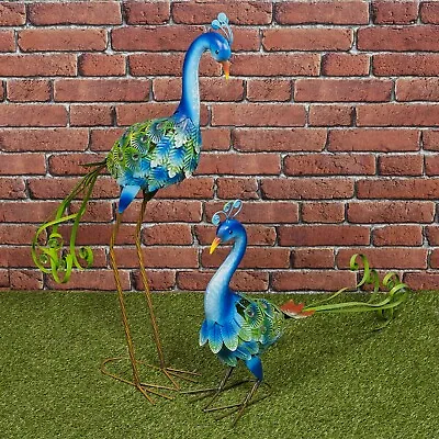 £18.99 • Buy Colourful Peacock Metal Birds Garden Ornament Sculpture Friendly Features Decor