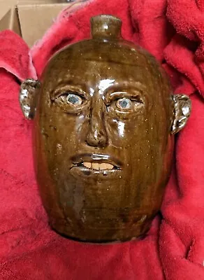 Reggie Meaders Face Jug EARLY EXAMPLE Of This Artists Work From 1990's Folk Art • $325