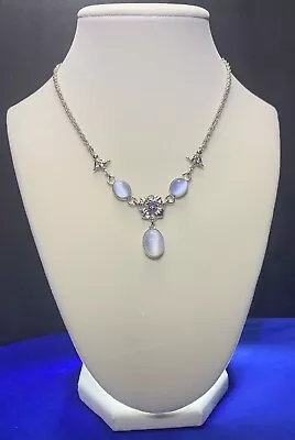 Vintage 925 Sterling Silver Necklace W/ Blue Cats Eye Moonstones 19 Inches • $85