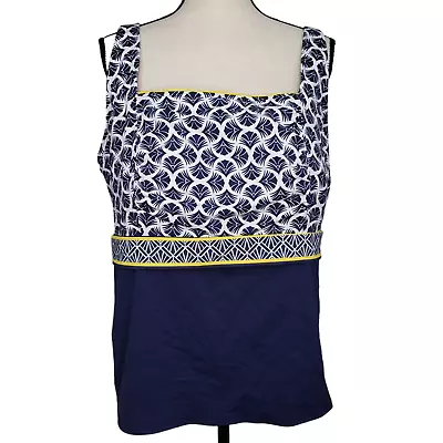 Lands End Swim Top Size 20W Mast Blue White Floral Square Neck Mastectomy • $26.99