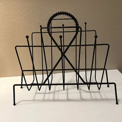 Vintage MCM Mid Century Modern Atomic Black Metal Magazine Rack Record Holder • $15