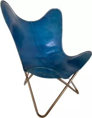 Blue Vintage Leather Butterfly Chair Leather Accent Chair BKF Living Room Chair • $139.99