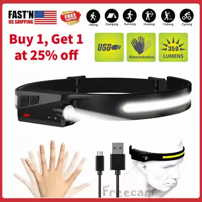 COB LED Headlamp USB Rechargeable Headlight Torch Work Light Bar Head Band Lamp • $10.37