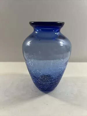 Vintage Blenko Vase Cobalt Blue Crackle Glass • $0.99