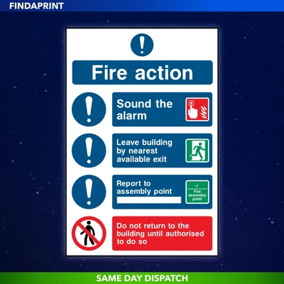 £0.99 • Buy FIRE ACTION SOUND THE ALARM - ASSEMBLY POINT SIGN - Fire Action Sticker