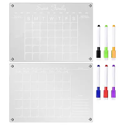 Acrylic Clear Magnetic Refrigerator Calendar Weekly/Monthly Dry Erase Board • £10.44