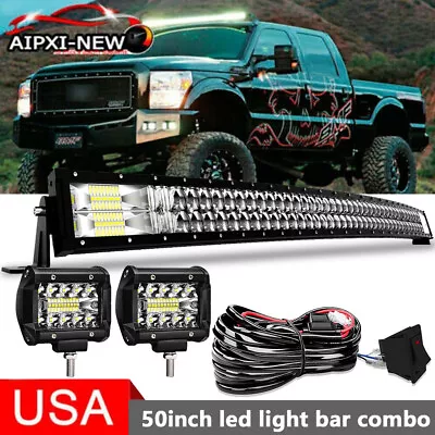 50  Roof Light Bar Curved LED 4'' Fog Lamp Combo For Ford F-150/F150 1997-2014 • $76.99