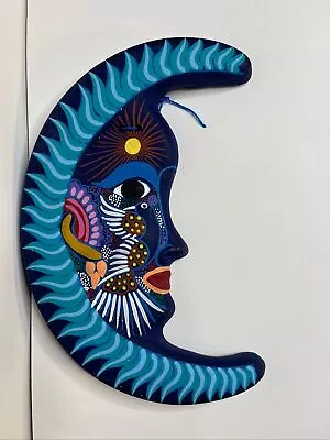 Mexican Pottery Hand Painted Art Crescent Moon Wall Hanging Plaque • $18