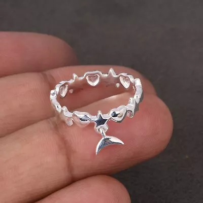 Eternity Heart & Star Charm Stackable Ring Sterling Silver Celestial Jewelry • $19.99