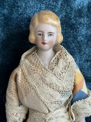 Antique German Miniature Dollhouse 6.5” Bisque Head Parian Female Doll • $115