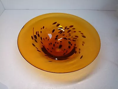 Murano Style Glass CP Bowl. Hand Blown Yellow Brown Spotted Confetti Art • £18