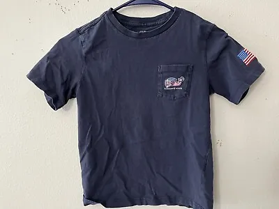 Youth Boys 7 Vineyard Vines Navy Blue Graphic T Shirt With Pocket 100% Cotton • $9.05