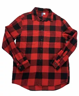 Divided H & M Flannel Shirt Mens Medium Buffalo Plaid Black Red Hutton Up M • $13.97