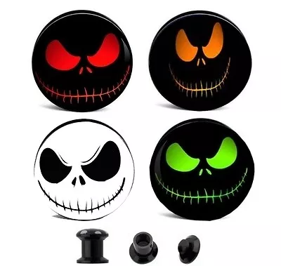 Pair- Creepy Smiley Face Ear Gauges Ear Plugs Flesh Tunnels - Choose Color • $8.99