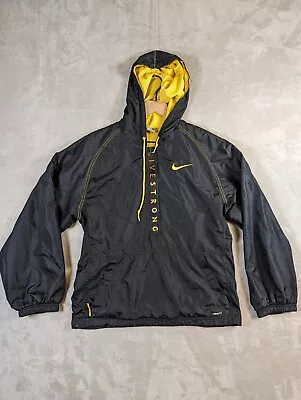 Vintage Nike Livestrong 1/4 Zip Pullover Mens S Black Yellow Hooded Windbreaker • $19.92