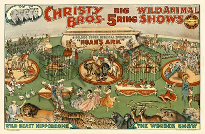 Christy Bros Wild Animal Shows Vintage Circus Ad Poster 16x24 • $9.95