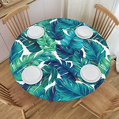 $28.04 • Buy Tropical Palm Leaves Tablecloth Fitted Elastic Table Cloth Round Table Cover ...