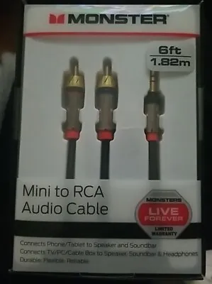 Monster 6-FT Mini To RCA Audio Cable 3.5mm Phone Tablet Speaker TV PC HQ 1.82M  • $15