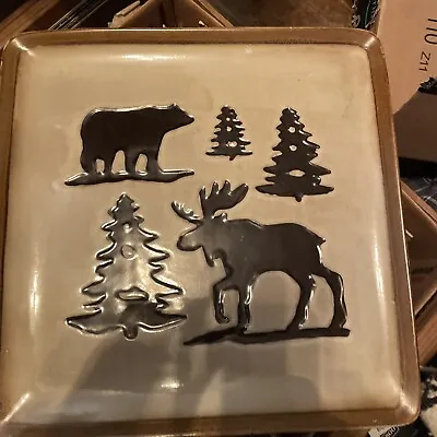 Woodland Collection Handpainted Moose Bear 15 X15  Heavy Platter EUC • $29.99