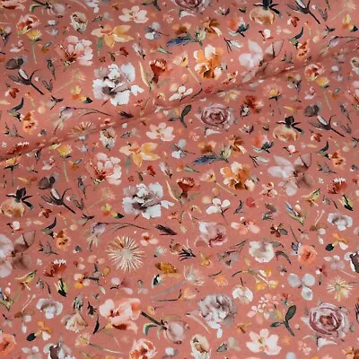 Cotton Jersey Fabric Water Colour Florals  Patterned Stretch Knit Fabric • £7.50