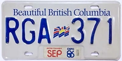 British Columbia Canada 1986 Flag License Plate RGA 371 Very Nice • $19.95