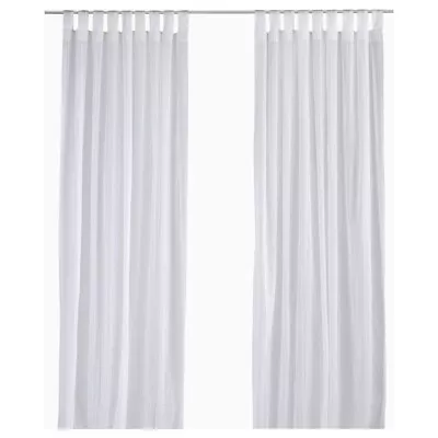 Ikea Long Sheer White Cotton Tab Top Curtains - 1 Pair (140x250 Cm) Stich Detail • £32.99