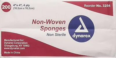 Dynarex Non Woven Gauze Sponges  4 X 4 - Non-Sterile- 4-ply - 200 Sponges-#3254 • $7.99