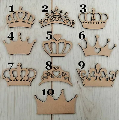 5 X MDF Crown Shapes - Wooden Princess Crown Designs 5cm - 50cm Craft Blank • £3.99