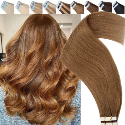 £26.08 • Buy Tape In Hair Extentions 100% Russian Remy Human Hair Skin Weft Full Head Thick