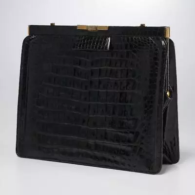 Manon Genuine Black Alligator Framed Purse Bag Handbag Clutch VTG • $131.25