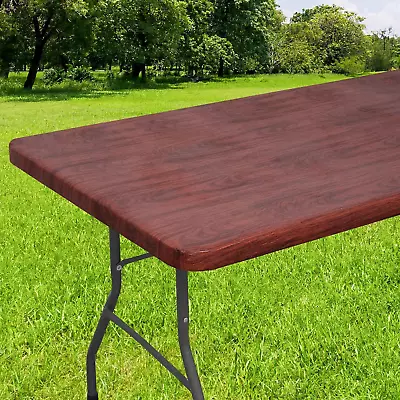 Rectangle Tablecloth Elastic Fitted Flannel Backed Vinyl Tablecloths For 6Ft Fo • $19.99