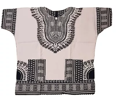 Unisex Dashiki African Tribal Print Caftan Shirt White And Black - L • £12