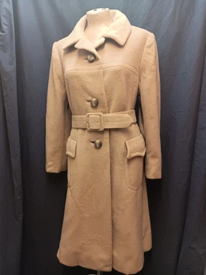 $150 • Buy Vintage 1960s Golden Tan Camel Hair Trench Coat Bullock's Wilshire Medium