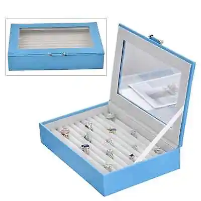 £34.60 • Buy Turquoise Jewelry Box Blue Faux Leather Window Anti Tarnish Protection Lining