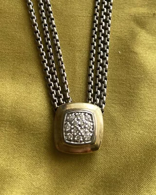 David Yurman 925 SS Triple Wheat W/18k YG Pave Diamonds Center-18in • $650