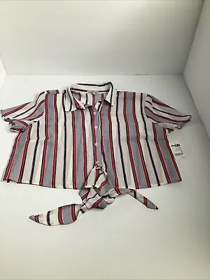 CHARLOTTE RUSSE Womens Polyester Striped (M) Midriff Blouse W/Front Tie. • $16.49