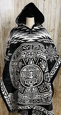 Mexican PONCHO De Calendario Azteca Mexican Aztec Calendar Poncho One Size Fits • $65