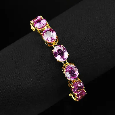 Dazzling Pink Sapphire Lavender 61CT. 925 Sterling Silver Handmade Bracelets • $360