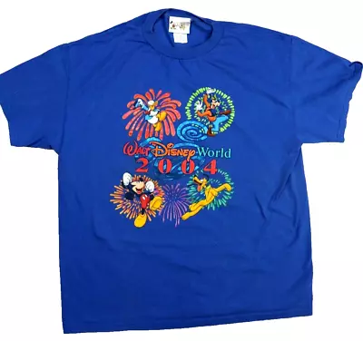 Vintage 2004 Walt Disney World T Shirt Blue L Mickey Mouse & Friends New Years • $9.59