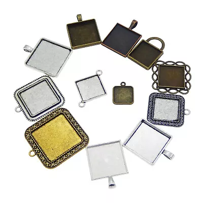 10-pack Assorted Blank Bezel Frames Square Pendant Jewelry Making Findings Alloy • $6.64
