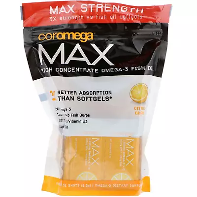 Coromega Max High Concentrate Omega-3 Fish Oil Citrus Burst 60 Squeeze Shots • $97.95