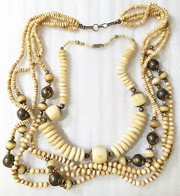 2 Vintage Ethnic Cream Colored African Bone Beads Beaded Chunky  Necklaces • $20.14