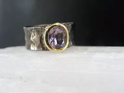 Vintage Sterling Silver 925 Modernist Amethyst Band Ring Size 9 • $49.99