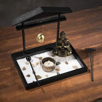 Mini Zen Sand Garden Set With Buddha Statue Bell Rake Candle Holder & Tray • $27.99