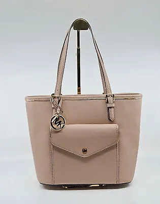 Michael Kors Pink Saffiano Leather Frame Snap Pocket Tote Bag Handbag Purse • $74.70