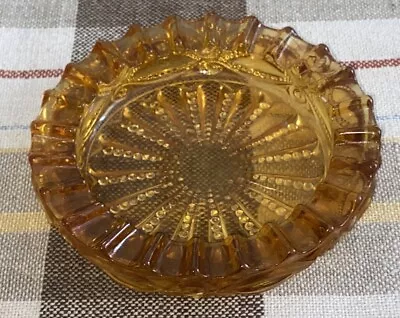 Vintage MCM Amber Glass Ashtray Indian Glass Starburst Detail 4.6” X 4.6” X 1.5” • $21.99