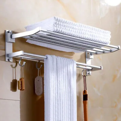 2 Tier Towel Rack For Bathroom Wall Mounted 24 In Towel Shelf Organizer Aluminum • $20.99