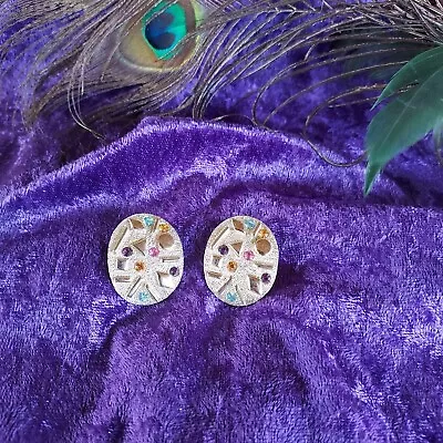 Vintage Signed SARAH COVENTRY Pat Pend Sultana Confetti Rhinestone Clip Earrings • $24.98