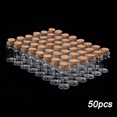 50Pcs Clear Glass Bottles With Cork Stoppers Mini Small Jars Vials Wedding • £9.99